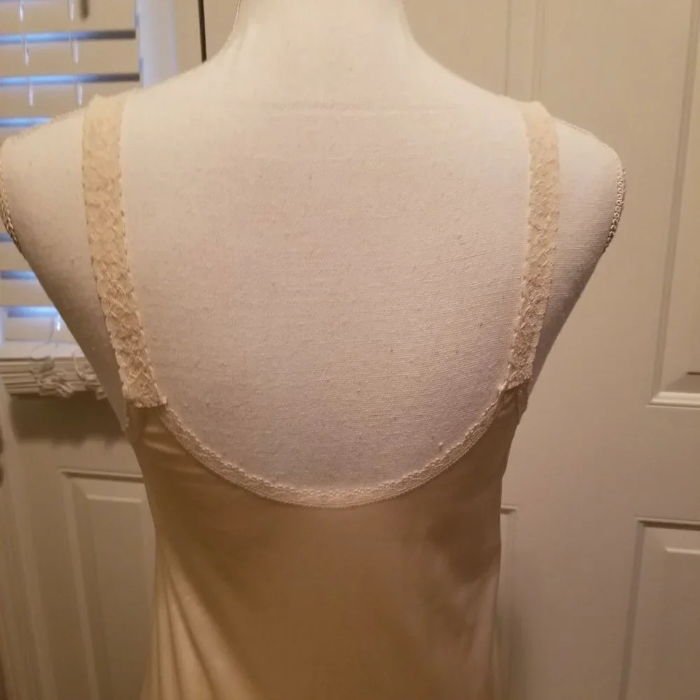 VINTAGE Maidenform Slip Womens Small 4 Beige Lace Midi Satin Dress USA Retro 60s - Picture 15 of 15